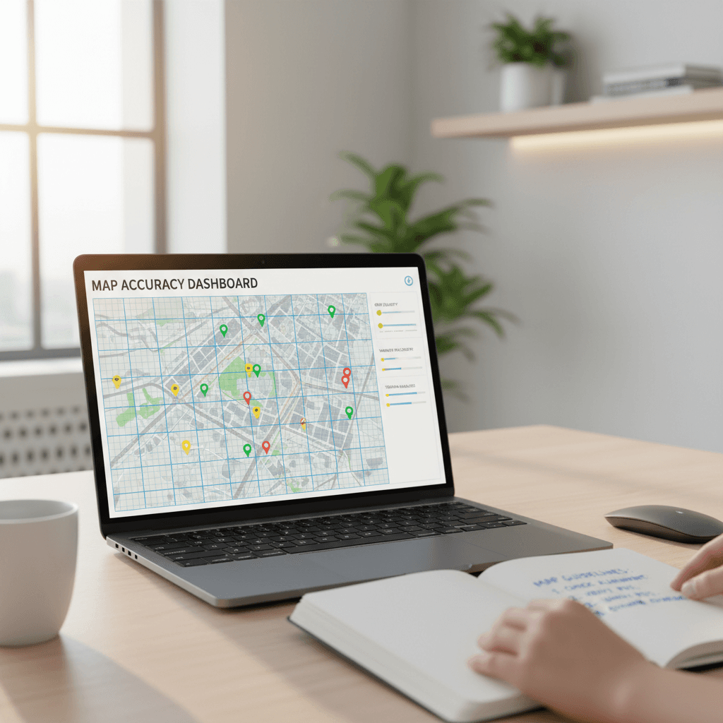 Map evaluation training video on laptop with study notes